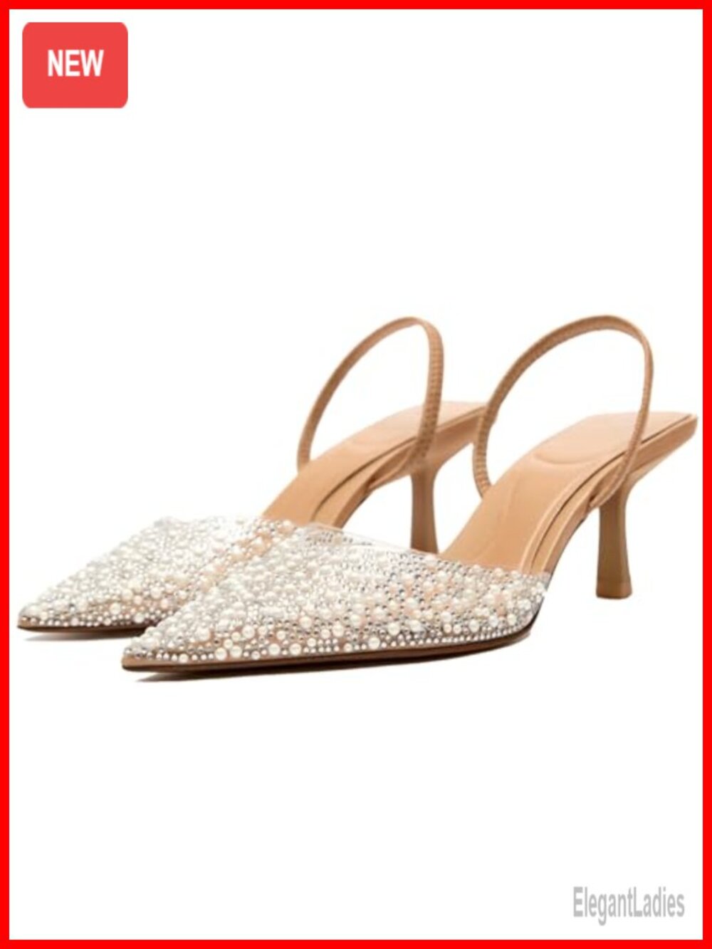 Pearl Rhinestone Pointed Toe Slingback Kitten Heels Wedding Party Pumps